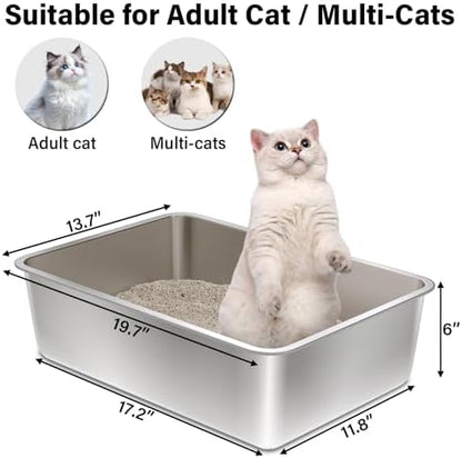 Stainless Steel Litter Box, 20"x14"x6" Large Metal Cat Litter Box - Image 2