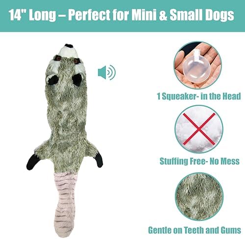 SPOT Skinneeez Raccoon 14 Inch Stuffing-Free Plush Dog Toy – Soft, Mess-Free Toy with One Squeaker for Small & Medium Dogs, Best for Light to Moderate Chewers (Pack of 2) - Image 3