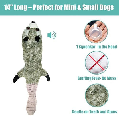 SPOT Skinneeez Raccoon 14 Inch Stuffing-Free Plush Dog Toy – Soft, Mess-Free Toy with One Squeaker for Small & Medium Dogs, Best for Light to Moderate Chewers (Pack of 2) - Image 3