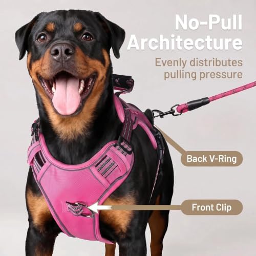 Dog Harness and Leash Set for Large Dogs, No Pull Tactical Dog Harness, Service Dog Vest with Name Patches, Adjustable Reflective Military Dog Harness with Handle & MOLLE for Training, Rose Red, L - Image 3