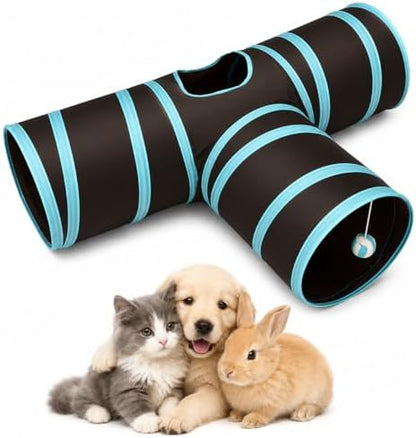 Cat Tunnel for Indoor Cats – 3-Way Collapsible Cat Tunnels with Hanging Ball & Peep Hole, Crinkle Pop-Up Play Tube Toy for Cats, Kittens, Puppies & Rabbits by Unknown