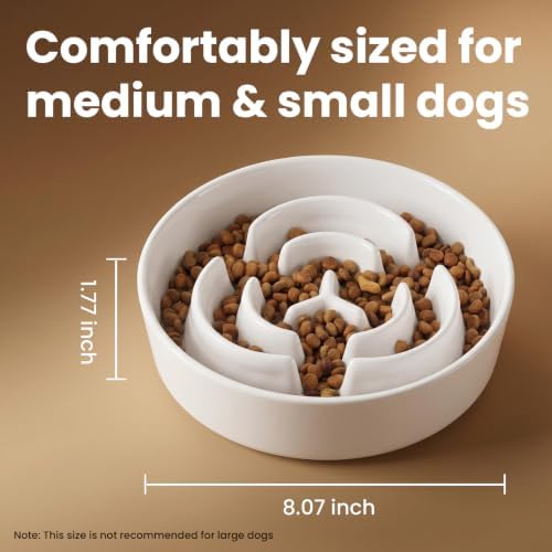 Ceramic Slow Feeder Dog Bowls 1.6 Cups for Medium & Small Fast Eaters,White - Image 3