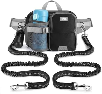 ETACCU Hands Free Dog Leash with Phone Pouch for 2 Dogs Water Bottle Holder by ETACCU