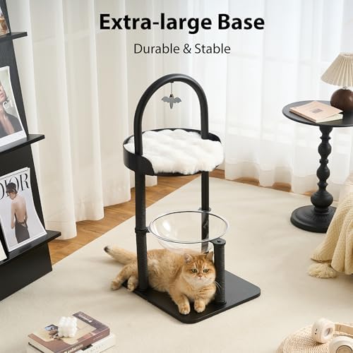 34" Modern Cat Tree Furniture for Indoor Small & Medium Cats, Minimalist Cat Tower with Scratching Posts, Wood Platforms, Capsule Perch, Stable Steel Frame & Washable Cushion, Classic Black - Image 6
