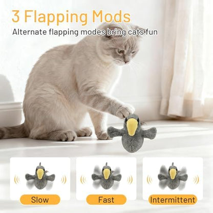 Puffluv Flapping Cat Toy,Interactive Shoebill Flapping Bird,CAN NOT Fly Auto Chirping & Beating Wings 6 Modes, USB Charging with Catnip for Indoor Kittens Active Fun - Image 4