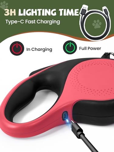 Retractable Dog Leash with Led Light, Douexio 16ft Heavy Duty Dog Leash Retractable for Medium Large Dogs Up to 110lbs,360° Tangle-Free, One-Button Control, High Strength Hook (Red, 66-110lbs) - Image 4