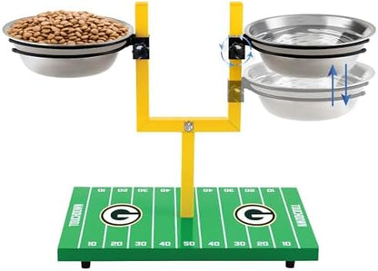 NFL Green Bay Packers Goalpost Football Field Dog Feeder – Adjustable Elevated Dog Bowls with Stand, 2 Stainless Steel Bowls, Non-Slip Rubber Feet, Raised Pet Feeder for Large & Small Dogs, Cats. by PETSFIRST