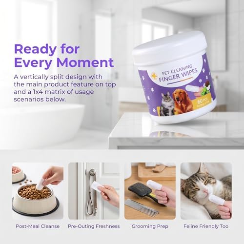 2-in-1 Ear Cleaner Finger Wipes, Dental Wipes- for Dogs & Cats, Clean Wax, Dirt & Odor, Soothing Itchy Ears, Tartar Control & Daily Hygiene, Gentle and Hypoallergenic Ear&Teeth Cleaning Wipes - Image 2