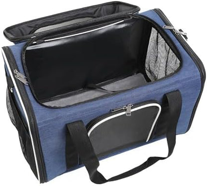 Blue Soft-Sided Pet Carrier for Large Cats & Small Dogs, Airline Approved, with Shoulder Strap & Removable Mat, Breathable Soft Mesh, Comfortable Cat Backpack Carrier - Image 2