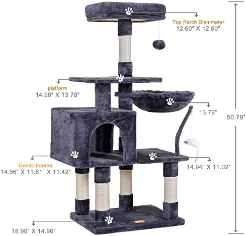Heybly Cat Tree with Toy, 50.4" Cat Tower condo for Indoor Cats, HCT004G - Image 3