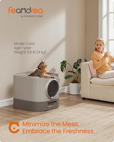 Feandrea Cat Litter Box with Lid, XL Enclosed, Slide-Out Tray, Scoop - Image 2