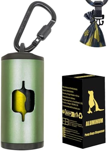 Metal Dog Poop Bag Holder w/Leash Clip|Durable Scratch-Resistant Aluminum|15 Bags+3 Accessories(Drak Green) by SHAOUMAN