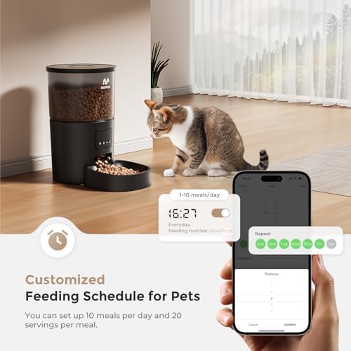IMIPAW Automatic Cat Feeder, 5G WiFi Cat Food Dispenser with APP Remote Control, Pet Dry Food Smart Feeder, Programmable Timed Feeding, Dual Power Supply, 1-10 Meals Per Day, Desiccant Bag, Small pets - Image 3