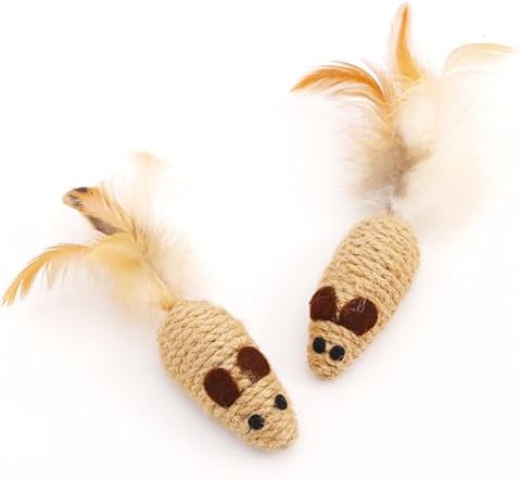 3 Pack Cat Mouse Toys with Feather Tail Rattling Noise Sound Natural Sisal Cat Toys Teeth Cleaning Dental Chew Toys Interactive Cat Mice Toy Mice Cat Toys for Indoor Cats Kittens Puppies - Image 4