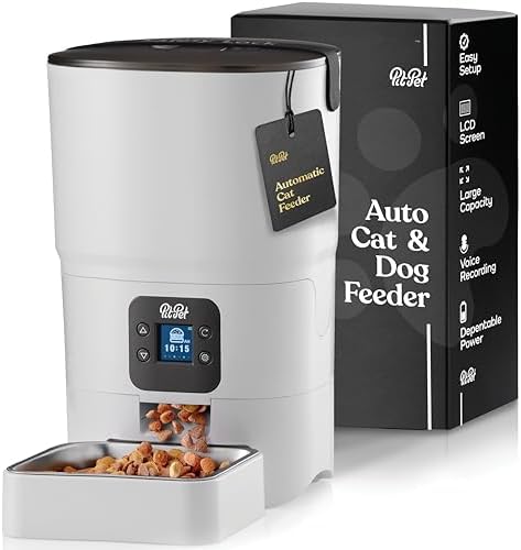Smart Automatic Cat Feeder - 6-L Reliable Automatic Cat Food Dispenser with Display LCD Screen for Easy Set Up - (White) by PitPet