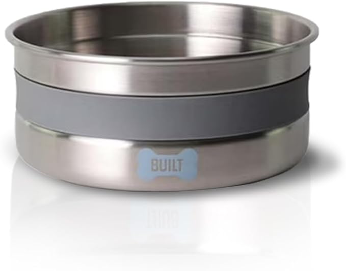 BUILT 38 Oz Dog Bowl - Non-Skid Pad & Soft Grip Ring - Double Wall Stainless Steel, BPA-Free, Non-Porous & Rust-Resistant - Pet Food & Water Bowl for Dogs & Cats - Heavy Duty (Grey)