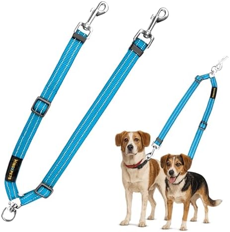 MingXpet Double Dog Leash for Two Dogs, No Pull Dog Leash, 360° Swivel No Tangle for Medium Dogs Walking & Training, Shock Absorbing Reflective Bungee, Blue by MingXpets