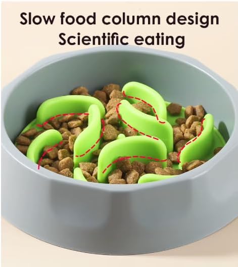 2 in 1 Slow Feed Dog Bowl with Anti-Choking Design, 7.5 Inch Pet Food Dish, Pink, Blue, Green (Green)