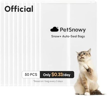 PetSnowy Cat Litter Box Liners, 50-Pack Self-Sealing Waste Bags for All PetSnowy Automatic Self-Cleaning Litter Boxes, Genuine Leak-Proof Refill Bags, Easy-Lift No-Touch Disposal by PetSnowy