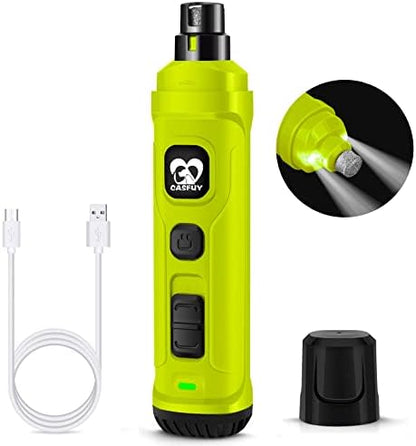Casfuy Dog Nail Grinder with 2 LED Light - New Version 2-Speed Powerful Electric Pet Nail Trimmer Professional Quiet Painless Paws Grooming & Smoothing for Small Medium Large Dogs(Green) by casfuy