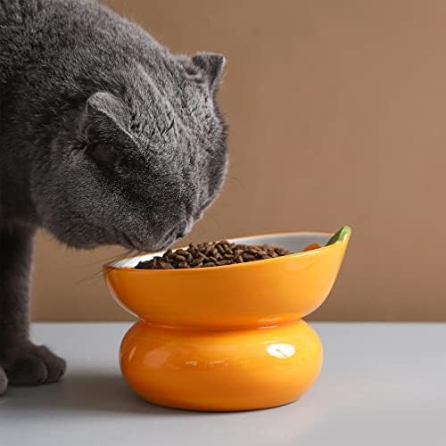 Cute Ceramic Raised Cat Food Bowl, Orange Shaped Cat Dish - Image 3