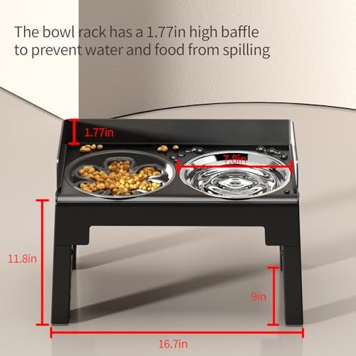 PAKEWAY Elevated Dog Bowls for Medium and Large Dogs, Spill-Proof Tiltable Dog Feeder with Slow Feeder Bowl and Stainless Steel Water Bowl, 6-Height Adjustable Raised Dog Bowl Stand - Image 3