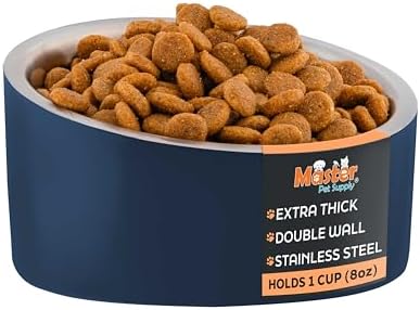 Master Pet Supply Stainless Steel Slanted Dog Cat Food Bowl 8 oz Navy Blue by MasterPetSupply