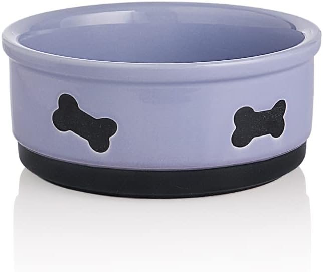 Sweejar Ceramic Dog Bowls with Bone Pattern, Dog Food Dish for Medium Dogs, Porcelain Pet Bowl for Water 35 Fl Oz (Purple)