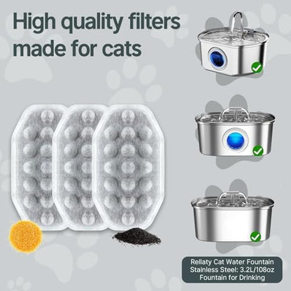 32 Pcs Cat Water Fountain Filters,16 Pack Cat Water Fountain Replacement Filters & 16 Pack Pre-Filter Sponges,Pet Fountain Filter Replacement for 3.2L/108oz Stainless Steel Fountain - Image 2