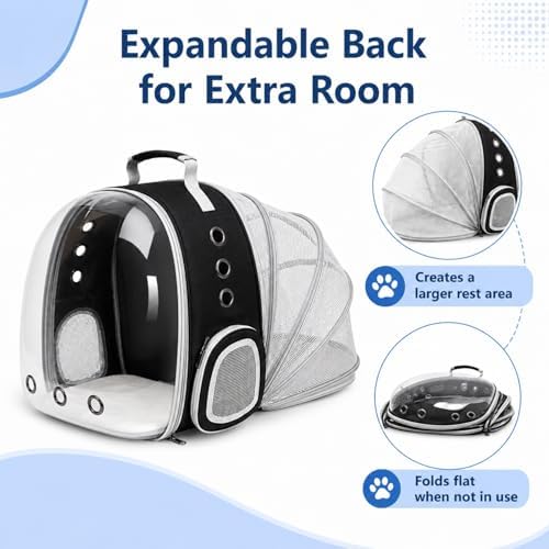 Expandable Cat Carrier Backpack with Bubble Window and Mesh, Black - Image 3