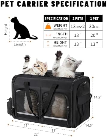 Cat Carrier for 2 Cats,Double Cat and Dual Dog Carrier Large for Two Pets - Image 2