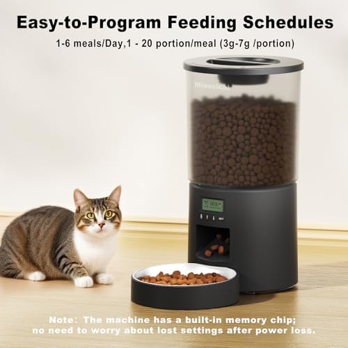 Automated Cat Feeder,Clear 4.2L Dry Food Dispenser with Single Bowl,Programmable Timed Pet Feeder for Up to 6 Daily Meals,10-Second Voice Message & Dual Power Backup (Black, 4.2L Press Version) - Image 6