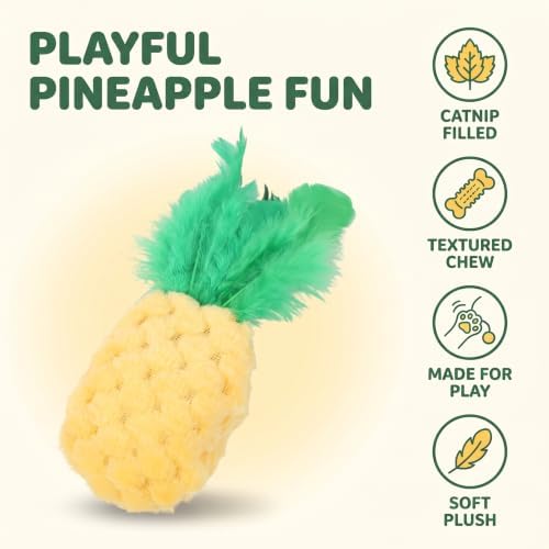 BWESOO Pineapple Shape Cat Chew Toy - Catnip Molar Toys Teeth Cleaning Toy Pet Bite Resistant Pet Supplies,Fun Toy for Exercise Interactive Plush Playing Toy for Cat Kitten Yellow - Image 3