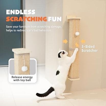 PETKARAY Wall Mounted Cat Scratcher, 30" Large Sisal Cat Scratcher for Wall, Square Sisal Cat Scratching Post with Toy Ball - Image 4