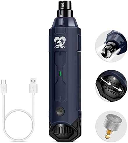 Casfuy 6-Speed Dog Nail Grinder - Newest Enhanced Pet Nail Grinder Super Quiet Rechargeable Electric Dog Nail Trimmer Painless Paws Grooming & Smoothing Tool for Large Medium Small Dogs (Blue) by casfuy