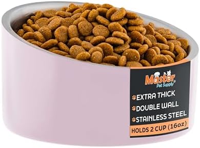 Master Pet Supply Stainless Steel Slanted Dog Cat Food Bowl 16 oz Rose by MasterPetSupply