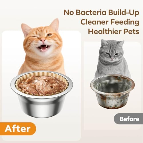 300 Pack Disposable Cat Bowl Liners with 2 Stainless Steel Bowls - Image 4