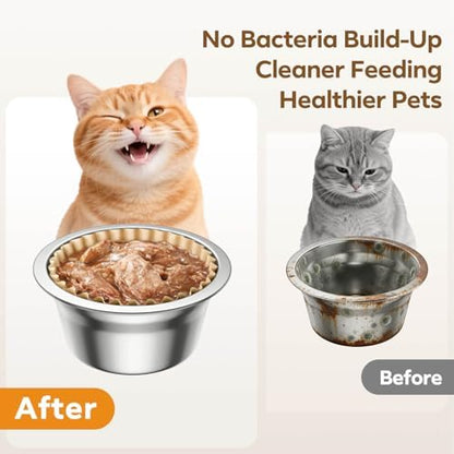 300 Pack Disposable Cat Bowl Liners with 2 Stainless Steel Bowls - Image 4