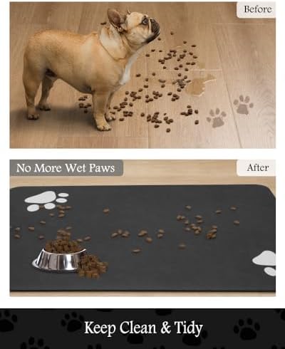 Pet Feeding Mat-Absorbent Dog Mat for Food and Water Bowl-No Stains Quick Dry Water Dispenser Mat-Dog Accessories Pet Supplies-Bowl for Messy Drinkers（Black,16"x24" - Image 3