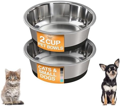 Neater Pet Brands Stainless Steel Dog Bowls with Non-Slip Rubber Bottom – 2 Cup (16 oz), Black - Set of 2 Heavy Duty Metal Dog Bowls, Dishwasher Safe, Food or Water Bowl, Ideal for Small Dogs & Cats by NeaterPetBrands