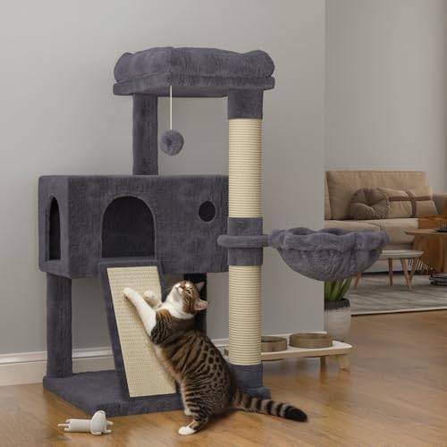 SHA CERLIN Cat Tree 36 Inches Cat Tower with Hammock, Sisal Scratching Post for Indoor Kittens, Small Room, Smoky Grey by SHACERLIN