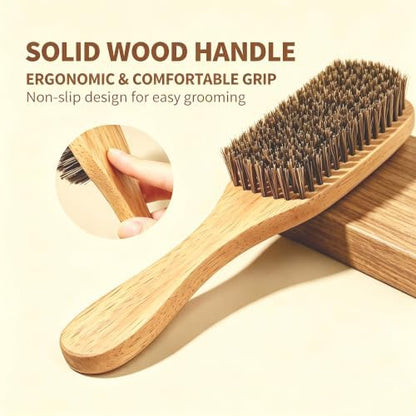 Boar Bristle Dog Brush for Short Haired Dogs, Natural Wooden Grooming Tool, Reduce Shedding, Detangle & Massage Sensitive Skin, Grooming to Calm Dogs & Build Pet Owner Bonding (Peach wood) - Image 4