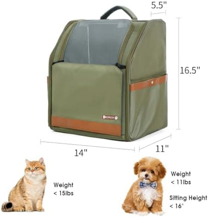 Large Cat Carrier Backpack, Shaded Small Dog Backpack with Breathable Mesh, Soft Side Safety Pet Backpack for Hiking, Travel, Outdoor, Green - Image 3