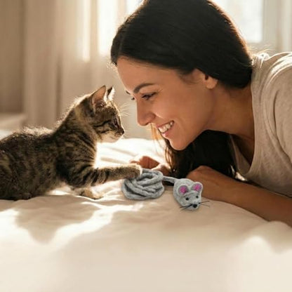 Glaciart One Felt Mouse Cat Toy – Soft Fuzzy Enrichment 100% Natural Wool - Interactive Catnip Play Cat Toy Set - Safe for Pets, Non-AZO Colored Dyes - 42” Long - Image 4
