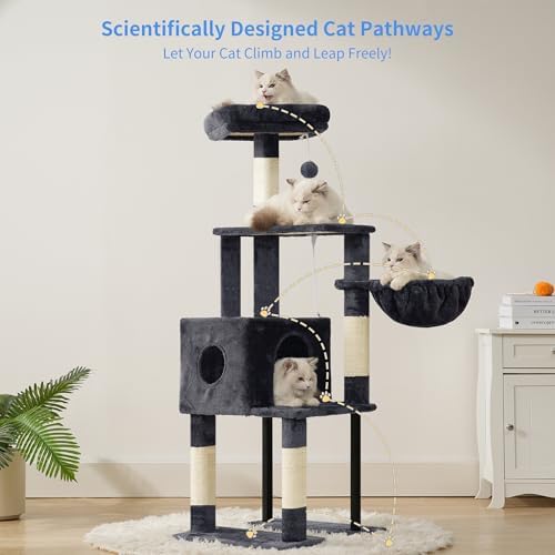Heybly Cat Tree with Toy, 49.2 inch Cat Tower for Indoor Cats HCT200SG - Image 2
