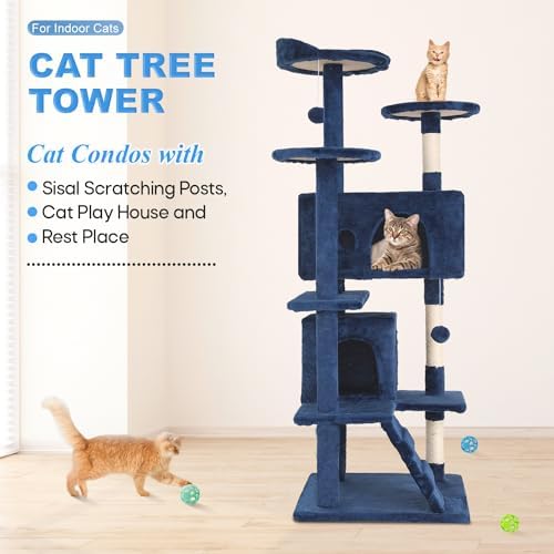 FDW | 54" Cat Tree Tower | Navy Blue | Multi-Level Indoor Activity Center - Image 2