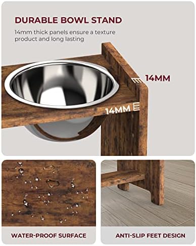 Vantic Elevated Dog Bowls, Adjustable Bowl Stand Medium, Rustic Brown - Image 5