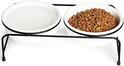 GDCZ Elevated 15 Oz Ceramic Double Cat Bowls with 11x3.5 Inch Stand (White) by GDCZ