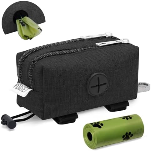 Dog Poop Bag Holder with Treat Pouch, 2 Zipper Pockets & Leash Clip by VOXGET