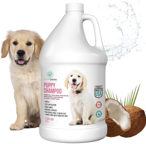 1 Gallon Tearless Puppy Shampoo and Conditioner - Dog Shampoo Itchy Skin Relief - Coconut Oil Oatmeal Shampoo for Dogs - Hypoallergenic Dog Shampoo Sensitive Skin, Made in the USA. by PETCARESciences